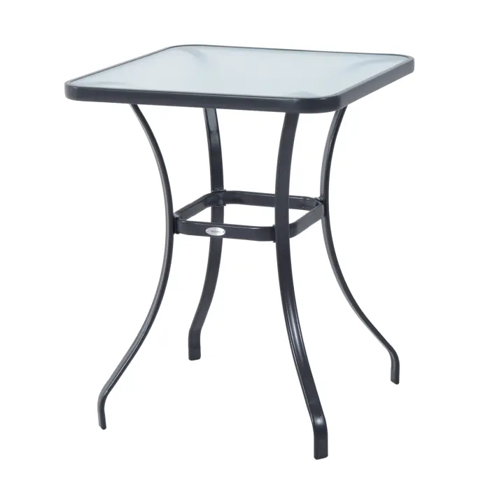 Outsunny Mesa Auxiliar de Cristal Templado Cuadrada Bordes Redondeados Mesita Café para Patio Terraza Balcón Negro y Transparente 68,5x68,5x84 cm - 1