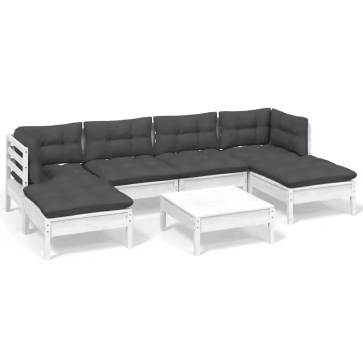 vidaXL Muebles de jardín 7 pzas con cojines blanco madera de pino - 1