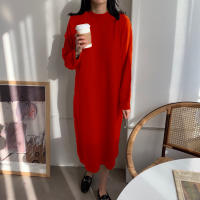 Vestido Largo Casual De Otoño Invierno REALEFT Para Mujer Suéter De Lana Gruesa Con Cuello Redondo Manga Larga Sobremano Suelto - details 9