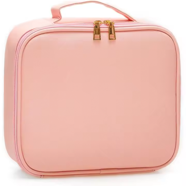 Estuche de viaje para maquillaje de Piel, Profesional, Con compartimientos, impermeable, desmontable y Organizador de tocador (Rosa). - 1