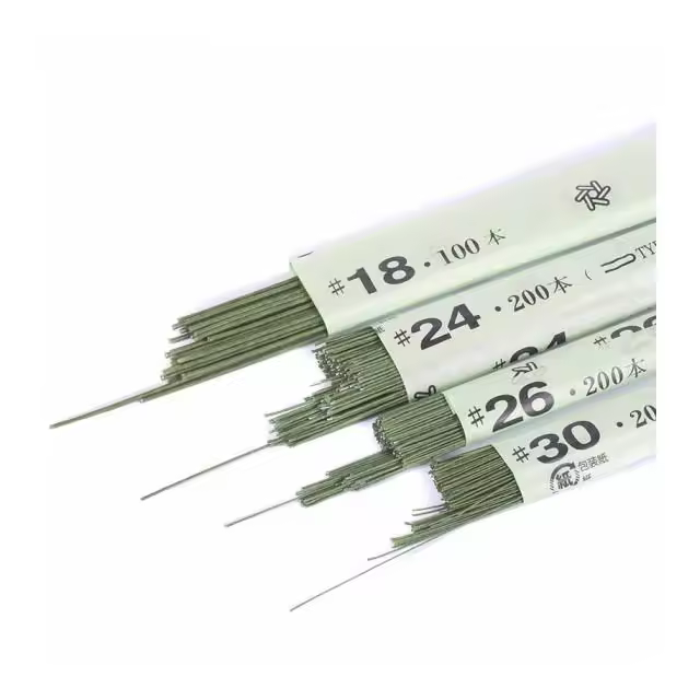 Alambre floral Japonés forrado con papel de papiro trenzado verde 36 cm - 1