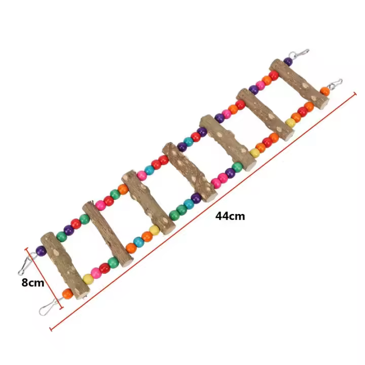 Juguete Para Aves Lámpara De Madera Natural Con Bola Colorida Y Escalera Para Papagayos Conures Cacatúas Y Cacatuyos D9253 - 1