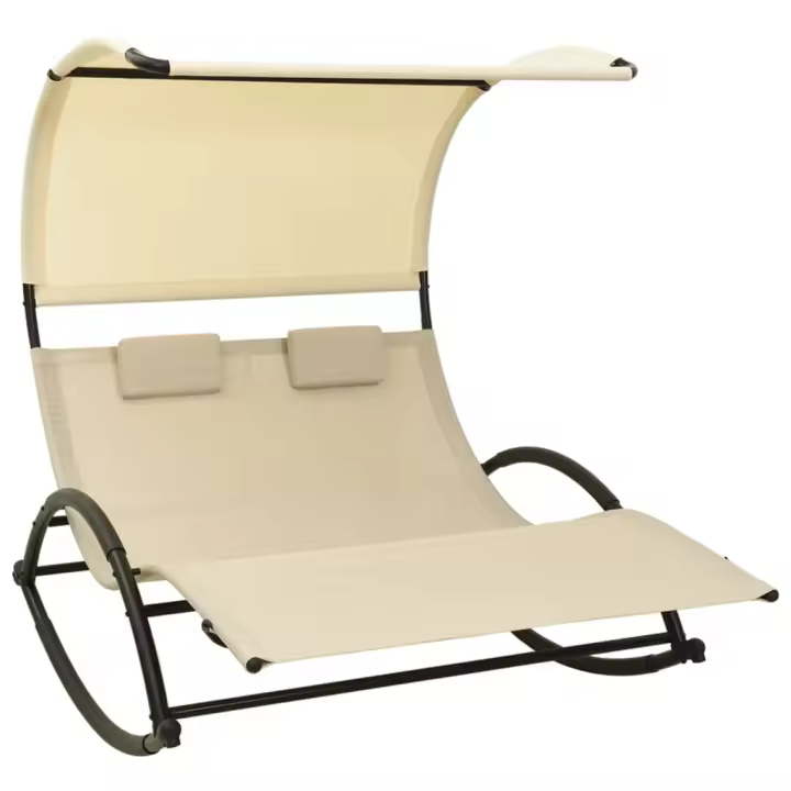 vidaXL Tumbona doble con toldo textilene color crema - 1
