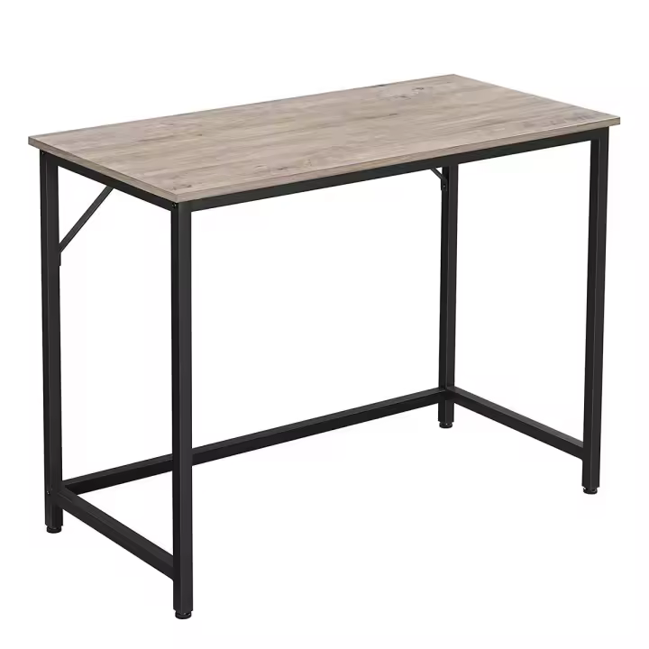 Mesa de escritorio, colores: greige, marrón avellana y marrón miel, estilo industrial, estructura de acero negro, carga máxima 50 kg, 100x50x75 cm - 1