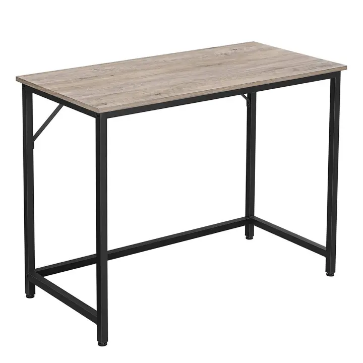 Mesa de escritorio, colores: greige, marrón avellana y marrón miel, estilo industrial, estructura de acero negro, carga máxima 50 kg, 100x50x75 cm - 1