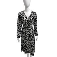 New Fashion Autumn Winter Women's Leopard Print Dress V-Neck High-Waisted Asymmetrical Skirt Casual Ankle-Length Chiffon Dress - details 1