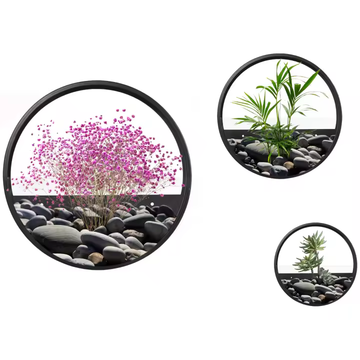 Outsunny Juego de 3 Macetas Macetero de Pared Contenedor de Plantas Florero de Pared de Cactus Suculento para Jardín Sala de Estar Acero Negro - 1