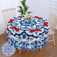 Mantel Redondo De Porcelana Azul Y Blanco Retro Impermeable Para Mesa De Comedor Exterior Hotel Fiesta Tamaño 160x160cm - details 3