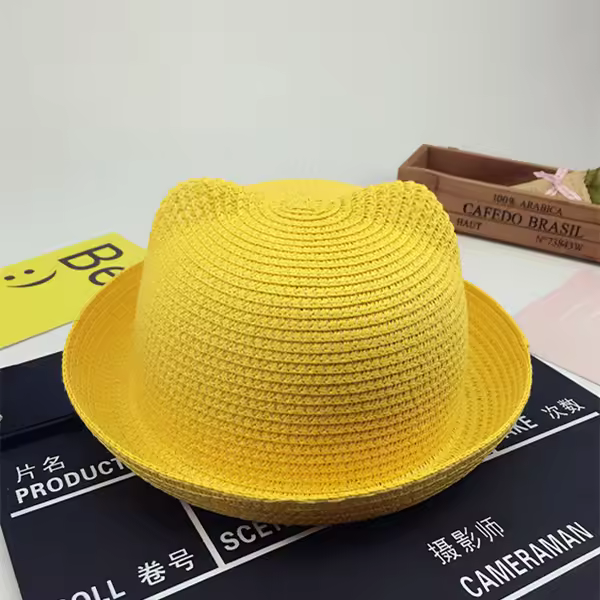 Sombrero De Sol Para Niños Y Niñas Protección Solar Sombrero Pannamericano Con Decoración De Orejas Material De Paja Unisex - 1