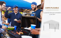 Carpa Plegable 3x3 m Cenador de Jardín con Altura Ajustable 1 Pared Lateral Impermeable 4 Bolsas de Arena y Bolsa de Transporte Gazebo para Exterior Patio Fiestas Blanco - details 0