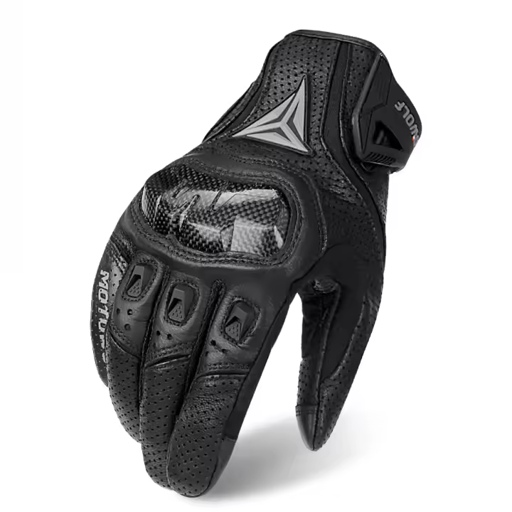 Guantes De Motocicleta Para Hombre Cuero Genuino Antideslizante Toque De Pantalla Completo Protección De Muñeca Y Dedos Fibra De Carbono - 1