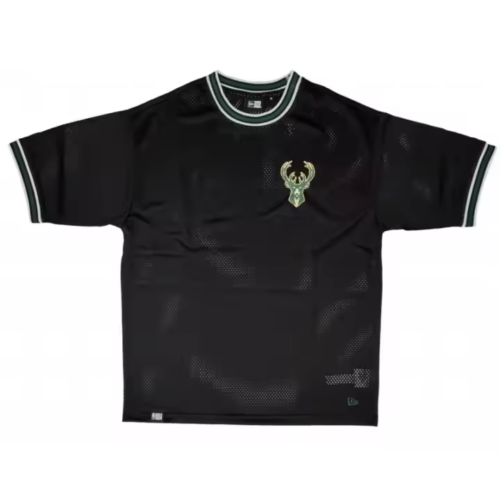 Camiseta NBA Mesh Milwaukee Bucks Logo Oversized New Era Negra - 1