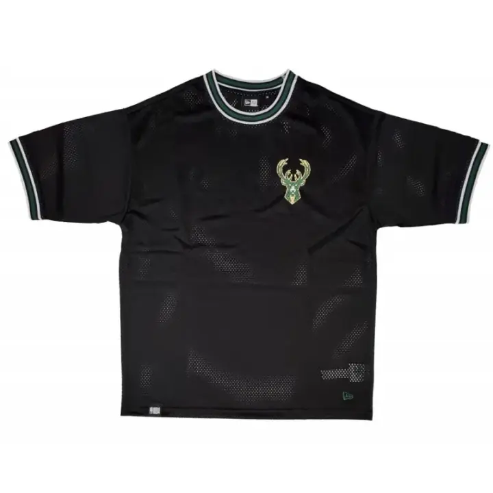 Camiseta NBA Mesh Milwaukee Bucks Logo Oversized New Era Negra - 1