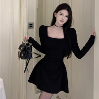 Vestido Elegante Para Mujer 2024 Negro Largo Con Mangas Elegante Vestido De Noche Para Banquete Moda Mujer Ajustado Con Cuello Cuadrado Sin Decoración Estilo Lady Para Trabajo Y Fiesta - details 7