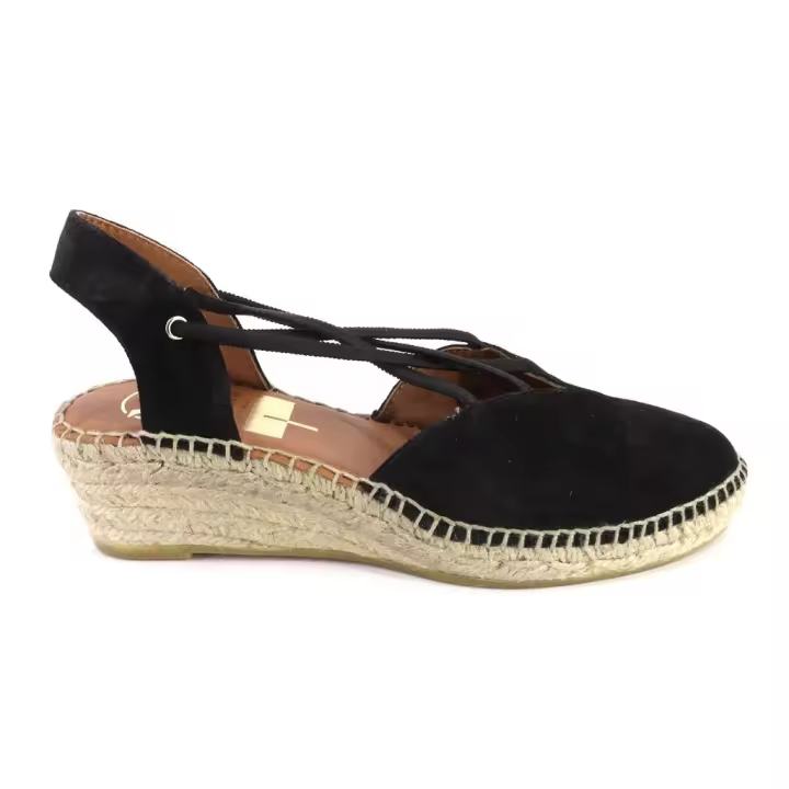 VIGUERA 2007VITELO Alpargatas de cuña cañamo esparto yute mujer negro ANTE SERRAJE 525 - 1
