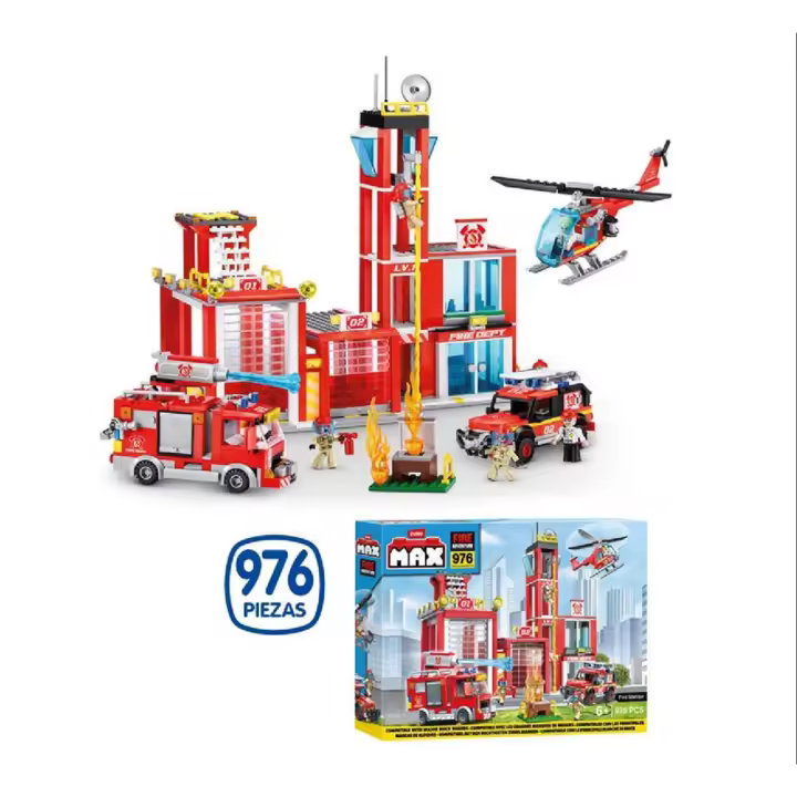 Construccion Estación de Bomberos y Estación de Policia Max Build con vehículos y accesorios 976 pzas 55 x 40 cm - Modelos surtidos (Zuru 83165-83162) - 1