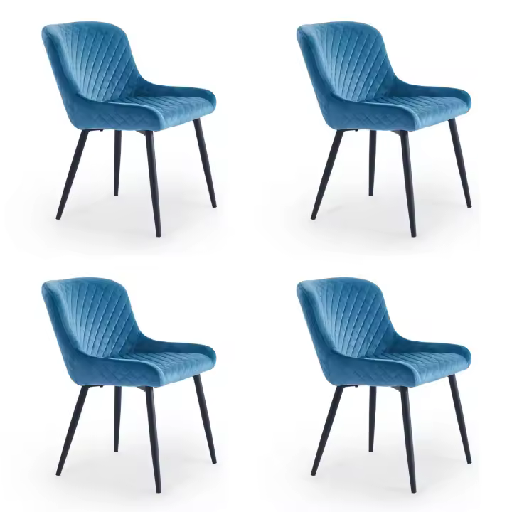 Silla LÚZETE de Terciopelo Azul con Patas Metálicas - 1
