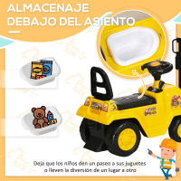 HOMCOM Tractor sin Pedales para Niños de +3 Años Carretilla Elevadora de Juguete con Horquilla Móvil Bocina y Asiento de Alamcenaje Oculto Carga 30 kg 86x27,5x47,5 cm Amarillo - details 1