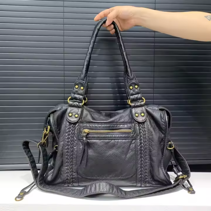 Bolso De Hombro Unisex Y2K Spicy Girl En Cuero Suave De Gran Capacidad Estilo Motocicleta Vintage Lavado Colorido Para Mujeres - 1