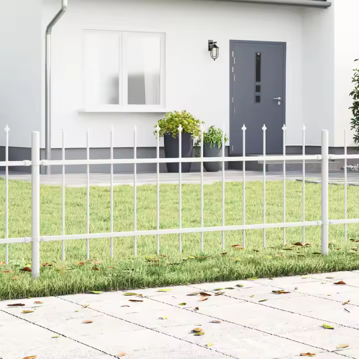 valla de jardín vidaXL con punta de lanza blanca 6,8x0,6 m de acero - 1
