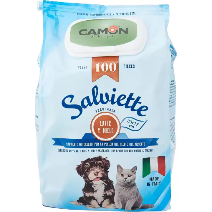 Toallitas Camon Milk & Honey 100 unidades, tamaño 1140 g – Cuidado premium y frescura para tu mascota - 1