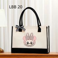 Bolsa de lona beige de Labubu (diseño cartoon), bolsa de mano práctica para mujer, tote bag - details 4