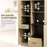 HOMCOM Alacena de Cocina Moderno Armario de Cocina con 2 Cajones 2 Armarios y 4 Estantes Abiertos Mueble Buffet de Cocina para Comedor Salón 90x40x170 cm Roble y Negro - details 4