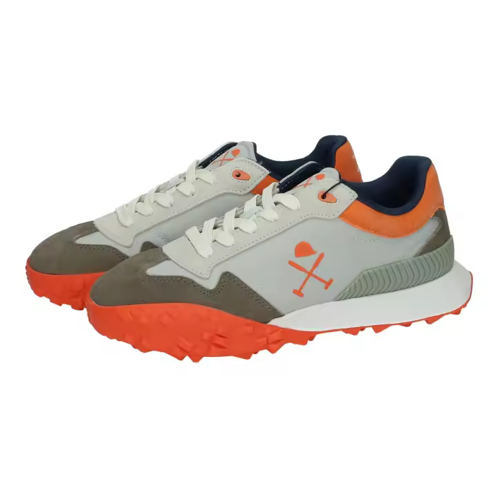 Deportivos marca HARPER & NEYER para hombre en color verde militar. Deportivas hombre Harper&Neyer CarCross color militar con suela naranja y diseño casual urbano - 1