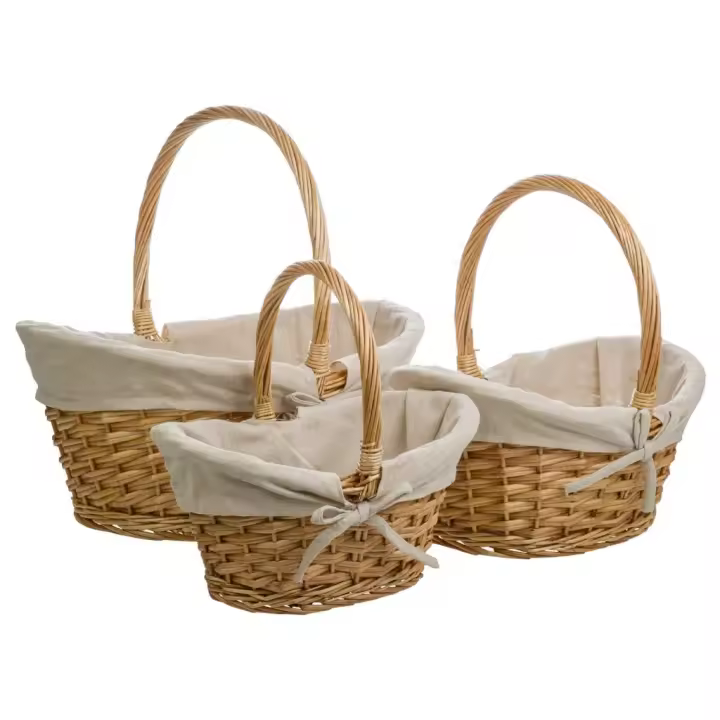 WANDERLUST DECO Cestas de Mimbre Forradas Beige Set 3 Piezas - Almacenamiento Versátil - 1