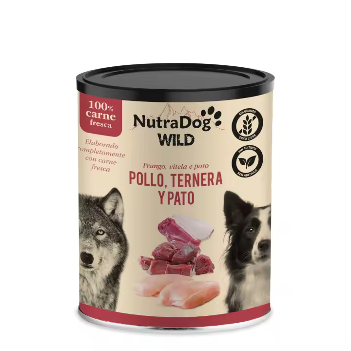 Lata de pollo, ternera y pato para perros NutraDog WILD 400g 15 LATAS - 1
