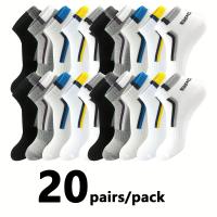 Calcetines De Punto De Algodón Suave Transpirables Absorbentes Para Hombres Con Patrón De Rayas Sencillo Para Uso Al Aire Libre - details 4