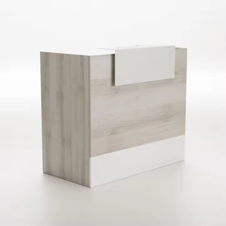 Ofituria Mesa Mostrador de Diseño para Recepción de Tienda, Oficina, Peluqueria, Negocio, etc. Mueble Escritorio para Recepción en Diferentes Tamaños, Color Haya+Blanco - 1