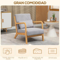 HOMCOM Butaca de Salón Butaca Nórdica Sillón de Salón con Reposabrazos Cojín y Marco de Madera de Caucho para Dormitorio Carga 120 kg 61x78x76 cm - details 3