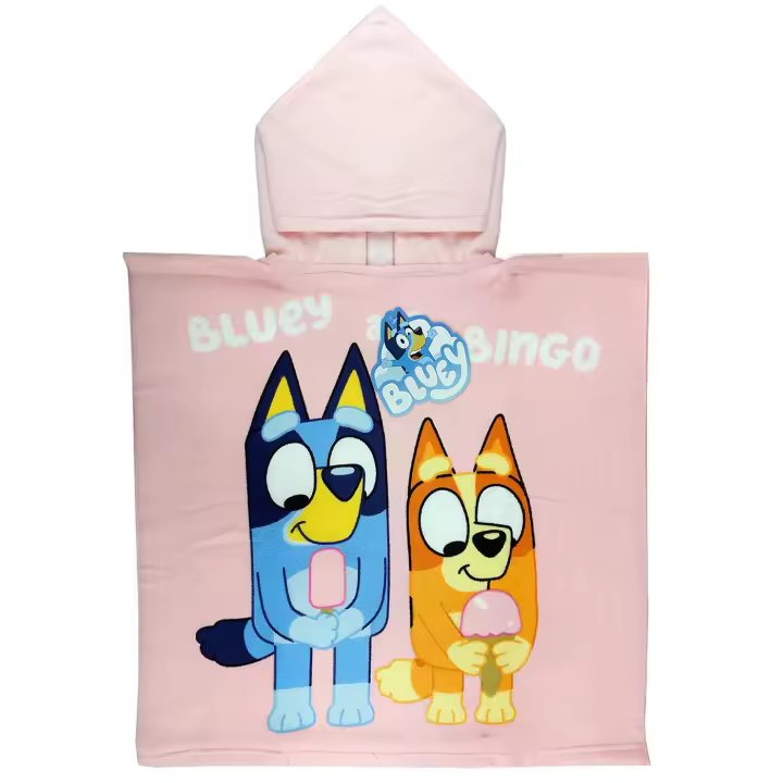 Bluey Toalla Poncho de Playa y Piscina para Niños de 2 a 6 años, Tamaño 55x110cm, Poncho Infantil Microfibra, Toalla con Capucha Niños, Regalo Cumpleaños, Color Rosa - 1