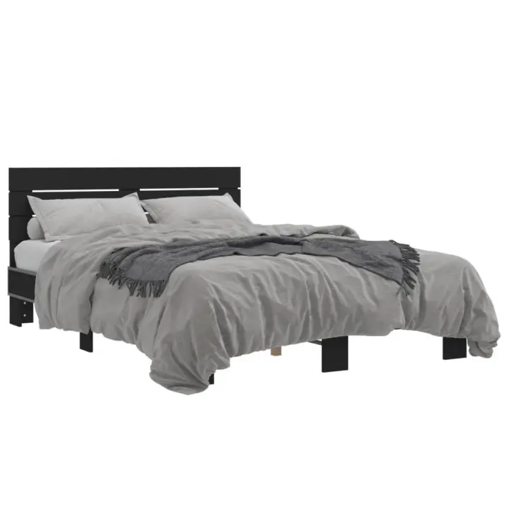 vidaXL Estructura de cama madera de ingeniería y metal negro 120x200cm - 1