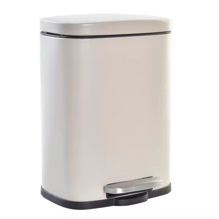 Dcasa Papelera color pastel beige de metal y polipropileno con cerrado lento de 5 litros - 1