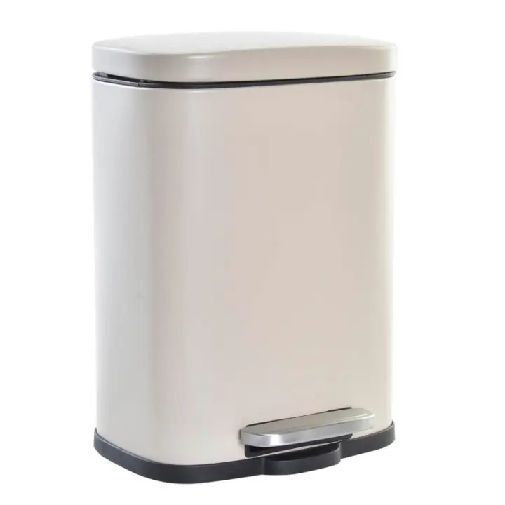 Dcasa Papelera color pastel beige de metal y polipropileno con cerrado lento de 5 litros - 1