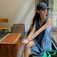 Vestido Mini De Verano Para Mujer Estilo Coreano Sin Mangas Con Tirantes Y Bolsillos Denim A-Line Solapa Suelta Vestido De Corte Vintage - details 11