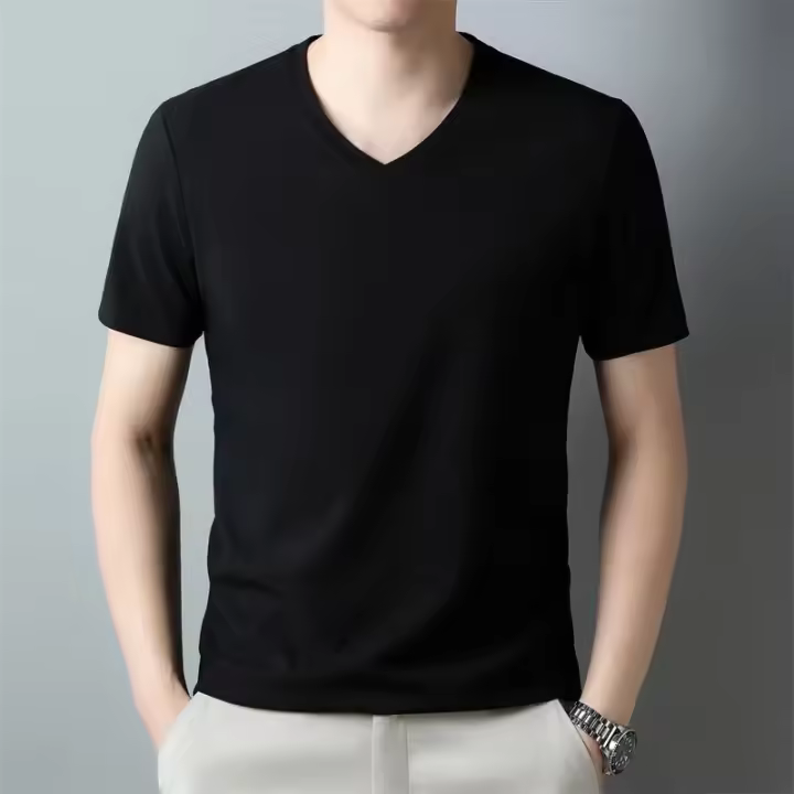 Camiseta Hombre Verano 2024 Cuello V Corta Transpirable Con Capucha Top Casual De Poliéster Para Primavera Y Verano - 1