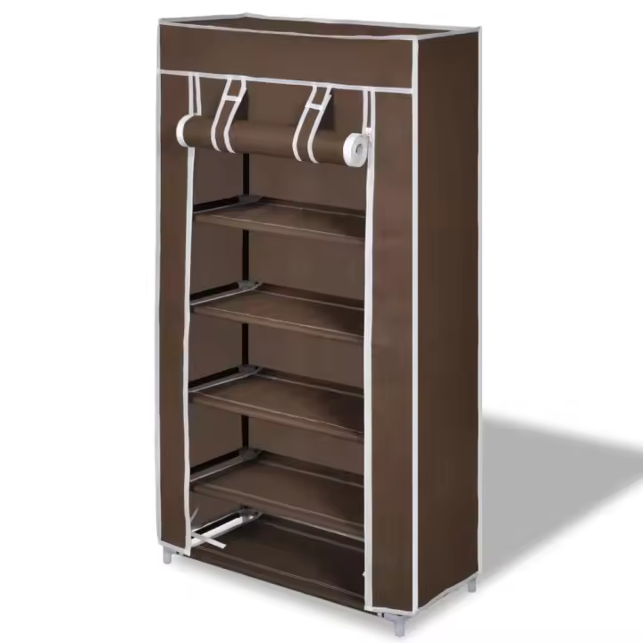 Zapatero de tela con cubierta, marrón, 58 x 28 x 106 cm - 1