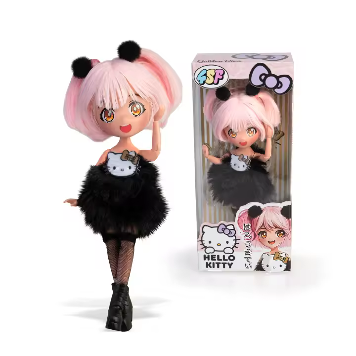 4SF - Hello Kitty Manga Doll Golden Diva, Muñeca Fashion Japonesa con Looks a la Moda Manga, Figura de 19,5 cm con 15 Puntos de Articulación, Pelo Rosa, Accesorios Incluidos, Famosa (HKTF0200) - 1