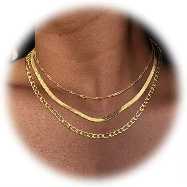 3 Pcs Collares Mujer Dorado y Plata con Capas-Gargrantilla de Acero Inoxidizable-Cadena de Oro y Plata para Niña Tono Dorado - 1