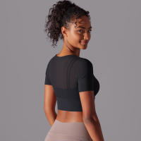 Camiseta de manga corta para Yoga, Top Sexy de Doble Capa, ropa de Malla empalmada, Sujetador Deportivo para correr y Fitness, Color sólido, Mujer - details 23