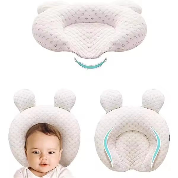 Cojines para niños unisex que dan forma a la cabeza de los nuevos nacidos y brindan apoyo para la cabeza del bebé mientras dierme, cojines para dormir con orejas de Oso (beige) - 1