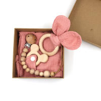 Juego De Toalla De Algodón Muselina Para Bebé Con Mordedor De León De Madera Y Cadena De Chupete Suave Para Recién Nacidos Unisex 0-1Años - details 2
