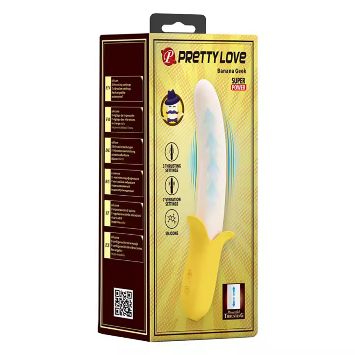 PRETTYLOVE BANANA GEEK VIBRADOR CON THRUSTING DILDO CARGA USB COLOR AMARILLO - 1