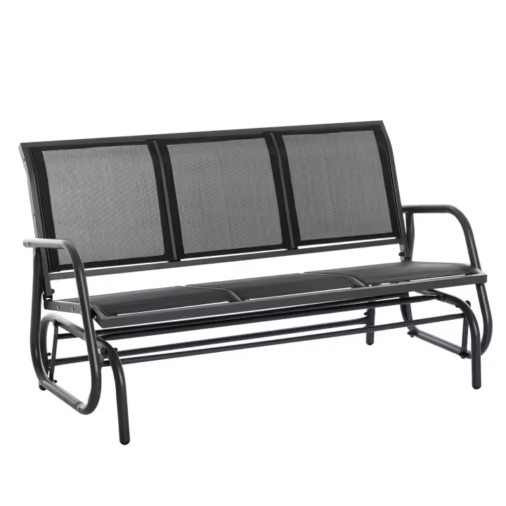 Outsunny Banco de Jardín Exterior de 3 Plazas Mecedora de Exterior con Reposabrazos Carga 300 kg para Terraza Balcón Patio 147x75x85 cm Negro - 1