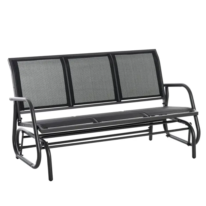 Outsunny Banco de Jardín Exterior de 3 Plazas Mecedora de Exterior con Reposabrazos Carga 300 kg para Terraza Balcón Patio 147x75x85 cm Negro - 1
