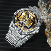 Reloj Mécanico De Lujo Para Hombres Con Cuarzo Automatico Y Esqueleto Dorado Iced out En Acero Inoxidable Reloj De Pulsera Casual Con Correa De Acero Inoxidable Y Luz Oscurecida - details 7