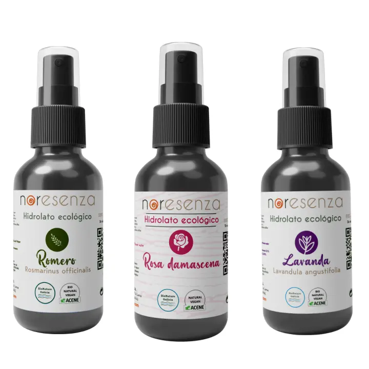 Noresenza Pack Tónicos Naturales Cuidado BIO - Rosa Damascena 100 Ml + Romero 100 Ml + Lavanda 100 Ml - Hidratación Antiinflamatorio Regula Ph - 1
